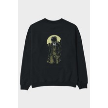 Ankhises Classic Astronaut Arka Baskılı Siyah Oversize Sweatshirt Erkek Kadın Bisiklet Yaka
