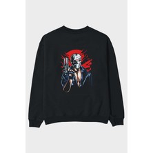 Ankhises Jason Will Be Back Arka Baskılı Siyah Oversize Sweatshirt Erkek Kadın Bisiklet Yaka