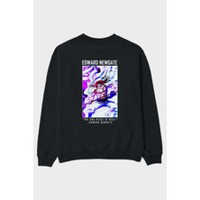 Ankhises Edward Newgate Arka Baskılı Siyah Oversize Sweatshirt Erkek Kadın Bisiklet Yaka