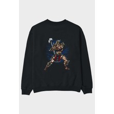 Ankhises Emperor Arka Baskılı Siyah Oversize Sweatshirt Erkek Kadın Bisiklet Yaka