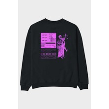 Ankhises Ancient Streetwear Arka Baskılı Siyah Oversize Sweatshirt Erkek Kadın Bisiklet Yaka