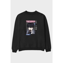 Ankhises Toushirou Hijikata 2 Anime Ön Baskılı Siyah Oversize Sweatshirt Erkek Kadın Bisiklet Yaka