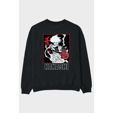 Ankhises Kakashı Hatake Naruto Anime Arka Baskılı Siyah Oversize Sweatshirt Erkek Kadın Bisiklet Yaka