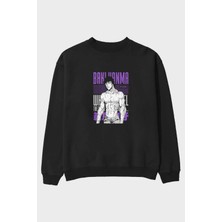 Ankhises Bakı Hanma (2) Anime Ön Baskılı Siyah Oversize Sweatshirt Erkek Kadın Bisiklet Yaka