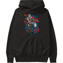 Ankhises Tanjıro ,akaza,dakı Anime Ön Baskılı Siyah Hoodie Oversize Kapüşonlu Sweatshirt Erkek Kadın
