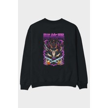 Ankhises Roronoa Zoro 1 Anime Arka Baskılı Siyah Oversize Sweatshirt Erkek Kadın Bisiklet Yaka