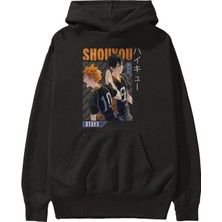 Ankhises Shouyou Hinata 12 Anime Ön Baskılı Siyah Hoodie Oversize Kapüşonlu Sweatshirt Erkek Kadın