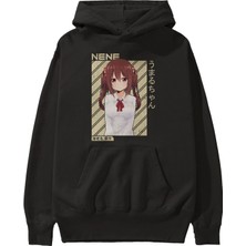 Ankhises Nene Ebina 1 Anime Ön Baskılı Siyah Hoodie Oversize Kapüşonlu Sweatshirt Erkek Kadın