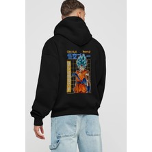 Ankhises Goku 1 Anime Arka Baskılı Siyah Oversize Kapüşonlu Sweatshirt Erkek Kadın