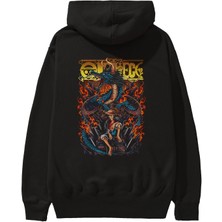 Ankhises Monkey D. Luff-One Pıece Anime Arka Baskılı Siyah Oversize Kapüşonlu Sweatshirt Erkek Kadın