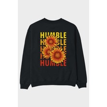 Ankhises Humble 2 Arka Baskılı Siyah Oversize Sweatshirt Erkek Kadın Bisiklet Yaka