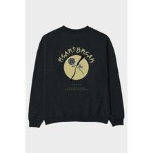 Ankhises Heartbreak Arka Baskılı Siyah Oversize Sweatshirt Erkek Kadın Bisiklet Yaka