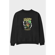 Ankhises Usopp Anime Ön Baskılı Siyah Oversize Sweatshirt Erkek Kadın Bisiklet Yaka