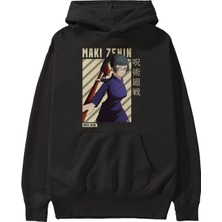 Ankhises Maki Zenin Chainsawman Anime Ön Baskılı Siyah Hoodie Oversize Kapüşonlu Sweatshirt Erkek Kadın