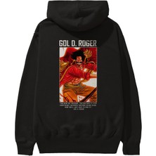 Ankhises Gol D. Roger Anime Arka Baskılı Siyah Oversize Kapüşonlu Sweatshirt Erkek Kadın