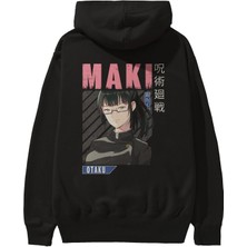 Ankhises Maki Zenin Chaınsawman 1 Anime Arka Baskılı Siyah Oversize Kapüşonlu Sweatshirt Erkek Kadın