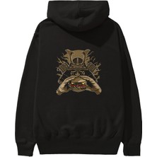 Ankhises Samurai Burger Arka Baskılı Siyah Oversize Kapüşonlu Sweatshirt Erkek Kadın