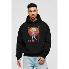 Ankhises Alice Cartelet 15 Anime Ön Baskılı Siyah Hoodie Oversize Kapüşonlu Sweatshirt Erkek Kadın