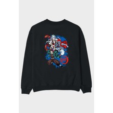 Ankhises Tanjıro ,akaza,dakı Anime Arka Baskılı Siyah Oversize Sweatshirt Erkek Kadın Bisiklet Yaka