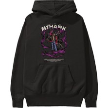 Ankhises Mihawk Anime Ön Baskılı Siyah Hoodie Oversize Kapüşonlu Sweatshirt Erkek Kadın