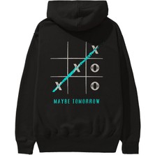 Ankhises Maybe Tomorrow Yazılı Arka Baskılı Siyah Oversize Kapüşonlu Sweatshirt Erkek Kadın