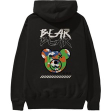 Ankhises Bear Bear Arka Baskılı Siyah Oversize Kapüşonlu Sweatshirt Erkek Kadın