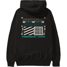 Ankhises Hokkaido Home Of Arka Baskılı Siyah Oversize Kapüşonlu Sweatshirt Erkek Kadın