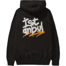 Ankhises Istanbul Yazılı Arka Baskılı Siyah Oversize Kapüşonlu Sweatshirt Erkek Kadın