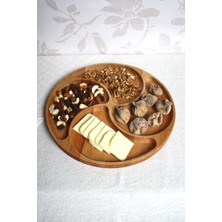 4 Bölmeli Ahşap Sunum Servis Tabağı Çerezlik 30 cm Sunumluk