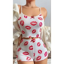 Kıss Me 5021 Likralı Şortlu Gecelik Takımı L-Xl