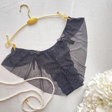 Dantel ve Tül Detaylı Fırfırlı Bikini Külot - Siyah 38-40 B