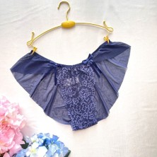 Dantel ve Tül Detaylı Fırfırlı Bikini Külot - Lacivert 38-40 B