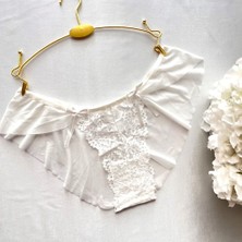 Dantel ve Tül Detaylı Fırfırlı Bikini Külot - Krem 38-40 B