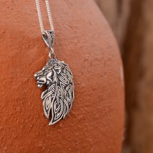 Ebrar Silver Gümüş Aslan Kolye 925 Ayar Gümüş Aslan Figürlü Erkek Kolye