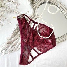 Arkası Ip ve Dantel Detaylı Bikini Külot - Bordo 38-40 B