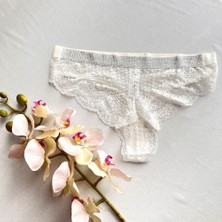 Dantelli ve Taş Süsleme Detaylı Tanga - Beyaz 38-40 B