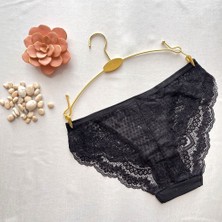 Tül ve Dantel Detaylı Bikini Külot - Siyah 38-40 B