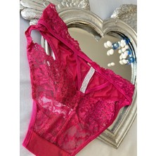Dantelli ve Bant Detaylı Bikini Model Külot -Fuşya 38-40 B