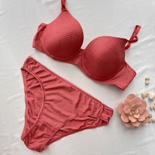 Karaz Baklava Desenli Balenli Dolgusuz Sütyen Takımı -  Kiremit 80-B