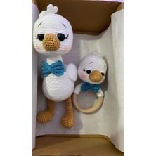 Bay Ördek ve Çıngırak Takımı Amigurumi Organik Oyuncak Hediye Seti
