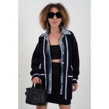 Zelish My Sister Siyah Denim Detaylı Yumoş Triko Ceket