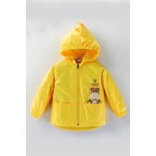 Mdm Sevimli Ejderha Kapşonlu Fermuarlı Pamuklu Astarlı Cepli Kız Erkek Bebek Yağmurluk Mont Tulum Çocuk