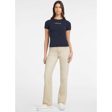 Guess Jeans Klasik Yaka Lacivert Kadın T-Shirt Gj Ss Cn Slım Logo E - Mıd Organıc