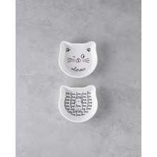 English Home Mingle Cats Seramik 2'li Kase 14 cm Beyaz