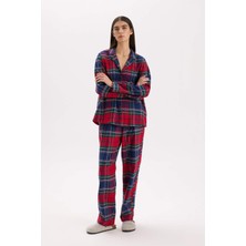 DeFacto Fall in Love Pijama Takımı Kareli Flanel Uzun Kollu Üst Esnek Belli Uzun Alt V4015AZ24WN