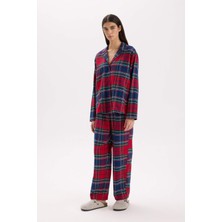 DeFacto Fall in Love Pijama Takımı Kareli Flanel Uzun Kollu Üst Esnek Belli Uzun Alt V4015AZ24WN