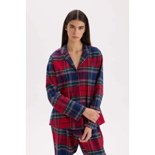 DeFacto Fall in Love Pijama Takımı Kareli Flanel Uzun Kollu Üst Esnek Belli Uzun Alt V4015AZ24WN