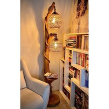 Mediterian Ağaç Lambader 140 cm Yalıkavak Serisi Doğal Ahşap Lambader Kütük Köşe Aydınlatma