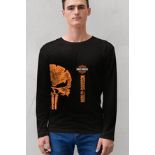 Rock&Roll Harley Ceza Siyah Uzun Kollu Erkek Penye Tshirt