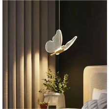Mediterian Şık Sarı Metal Sarkıt LED Avize, Kelebek Tasarımı, 14x20 cm